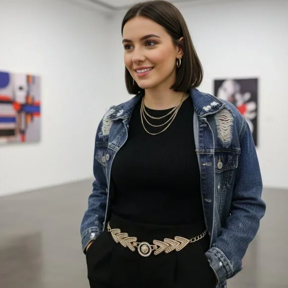 Women Gold Metal Chain Links Arrowhead Fashion Belt Lion Head Coin Charm M L XL - Picture 4 of 17